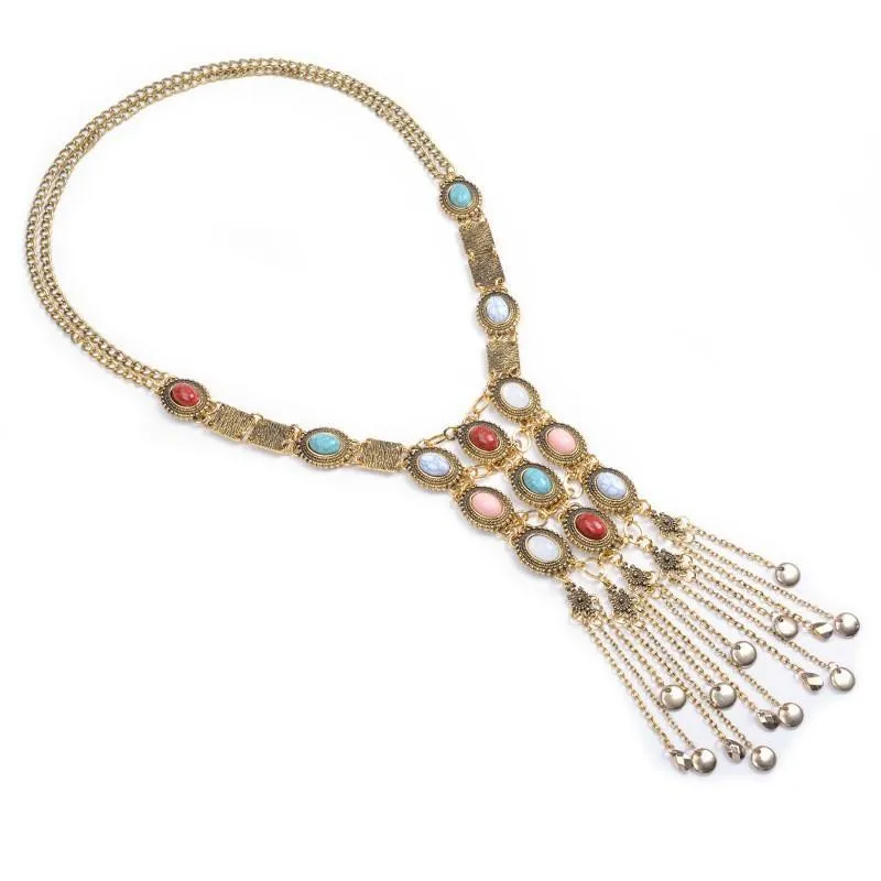 Colliers à pampilles longs et chics pour femmes, style bohème, mode vintage, pendentifs, colliers, bijoux, couleur or et argent_voghion.com