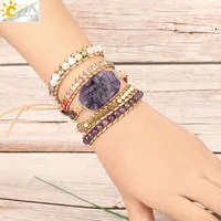 Charm CSJA Naturstensarmband Rosa Kvarts Läderarmband för Kvinnor Rosenstenar Kristallpärlor Bohemiska Smycken 5_voghion.com