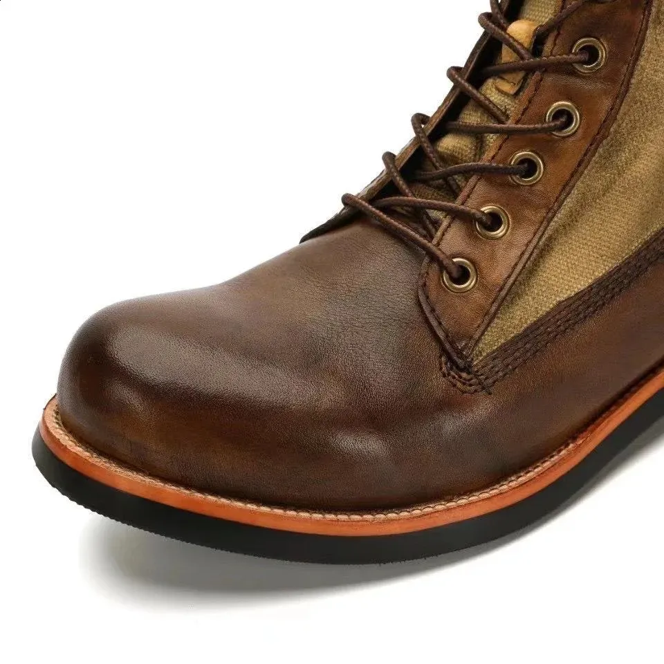 Vīriešu augstie ādas zābaki retro stila rudens ziemas_voghion.com