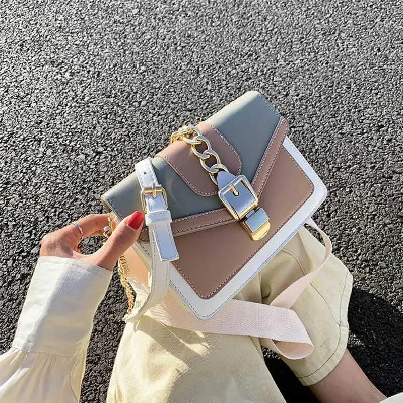 Mode Frauen Kette Crossbody Freizeit Splice Kleine Quadratische Schulter Design Umhängetasche Reise Geldbörse und Handtasche241216_voghion.com