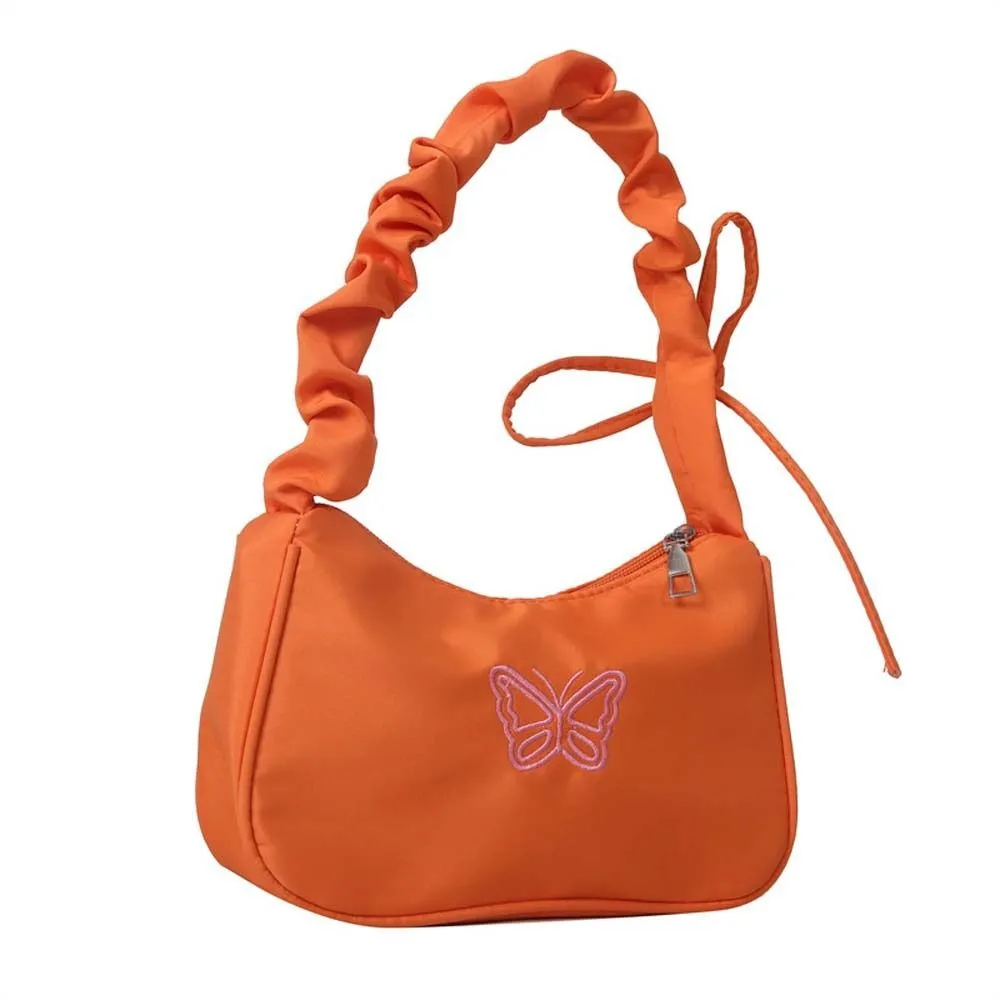 Borsa a tracolla con fiocco ricamato e farfalla Y2k Oxford in nylon con fiocco, grande capacità, stile coreano_voghion.com