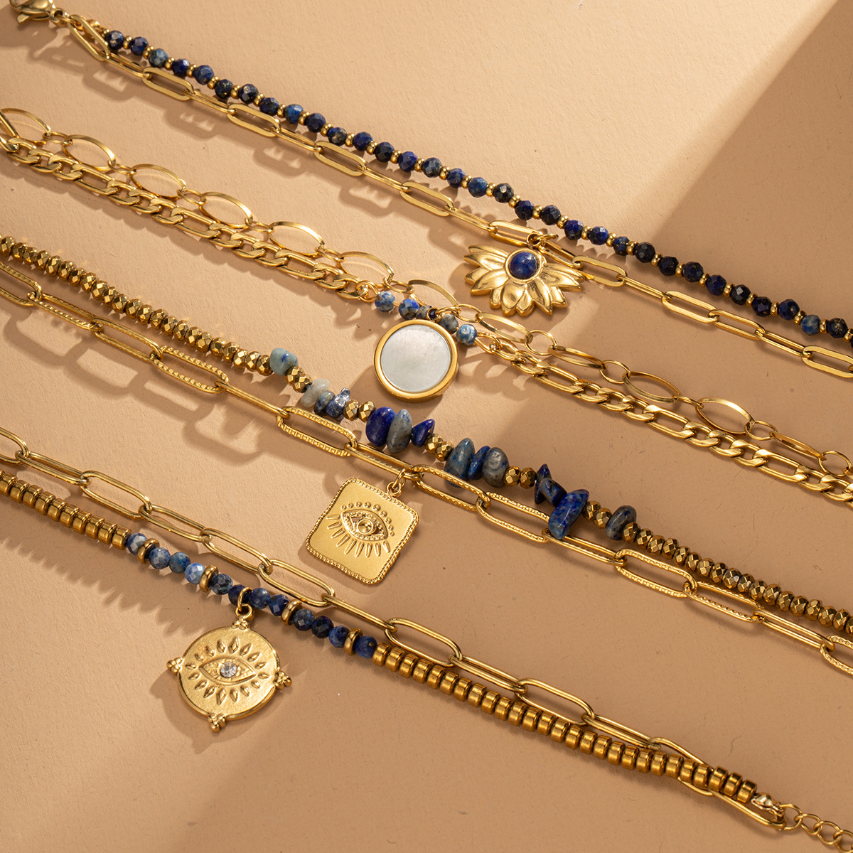 Damenschmuck, doppellagiges Boho-Perlenarmband mit Natursteinen, U-förmige Kette aus Edelstahl für Mode und Büro_voghion.com