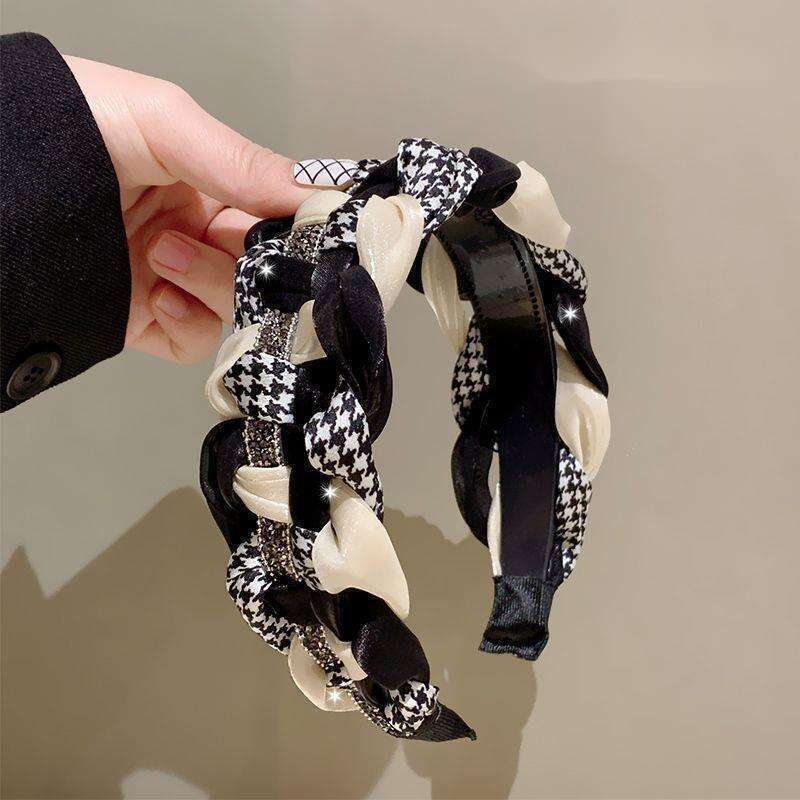 Cerchietto per capelli coreano Dongdaemun Thousand Bird Grid da donna con bordo largo, temperamento diamante acqua, grado teschio alto_voghion.com