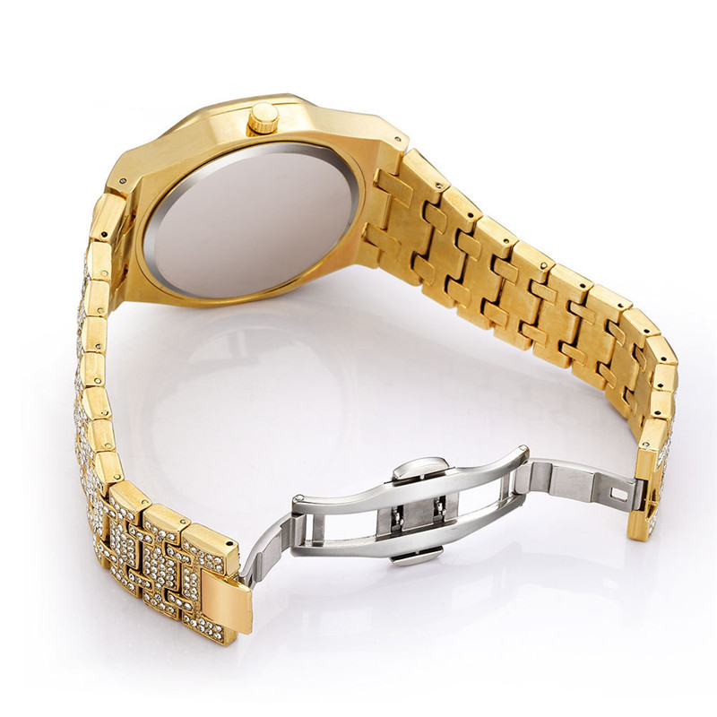 Orologi al quarzo Hip Hop da uomo con diamanti in lega d'oro e data 2024_voghion.com