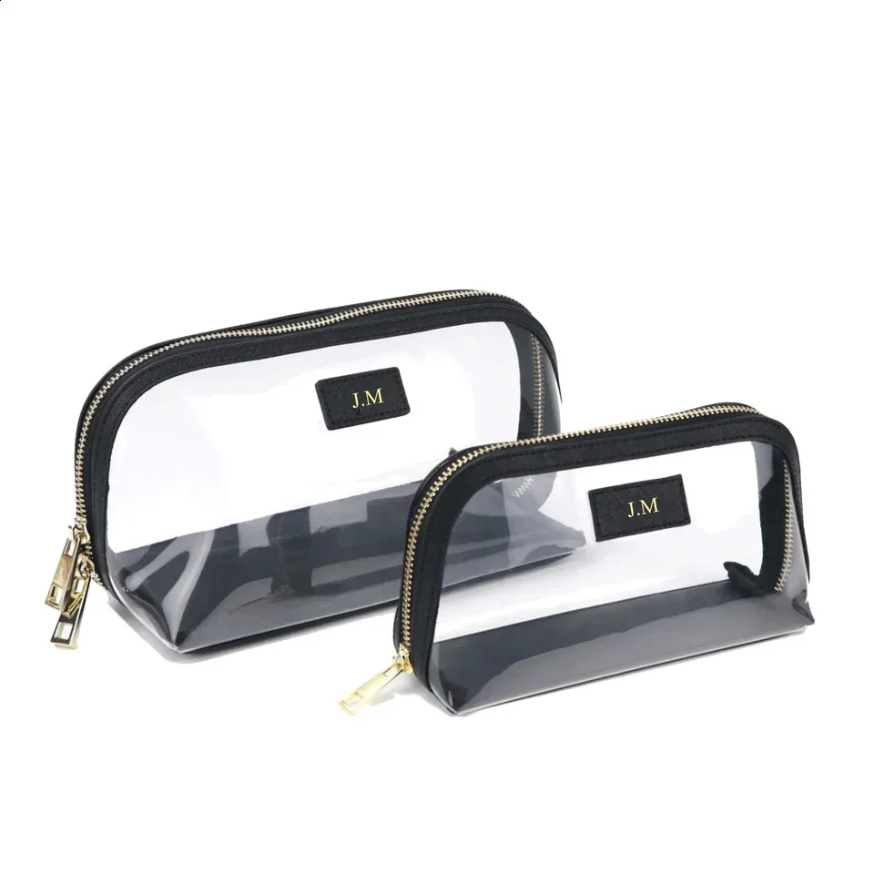 Set da viaggio in vera pelle personalizzato, porta pennelli da trucco impermeabile, borsa cosmetica portatile in PVC trasparente TPU 240805_voghion.com