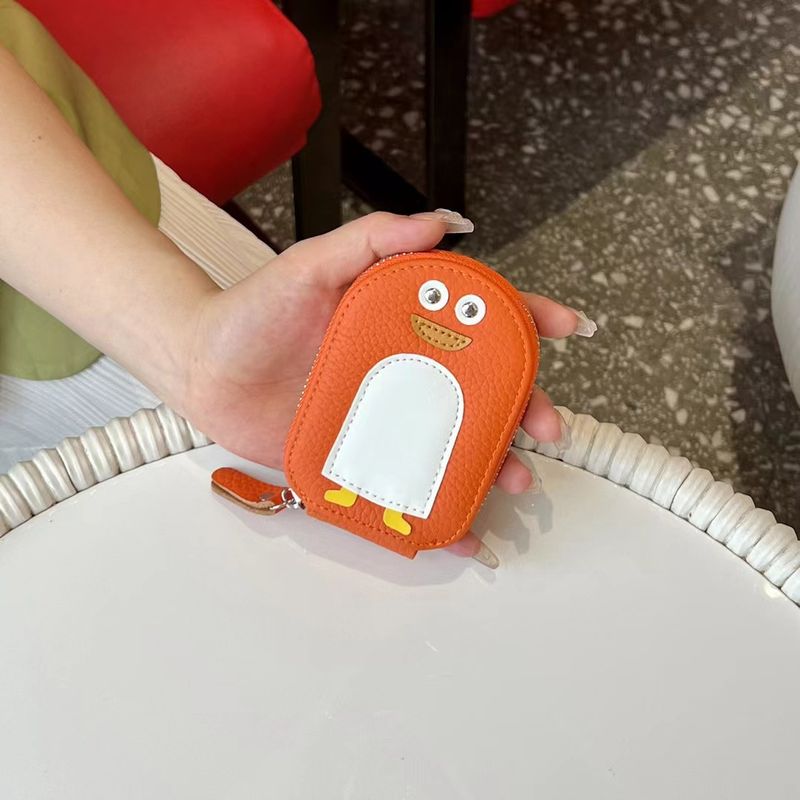 URBAN MASTER Kleiner Pinguin Form Kartenhalter Münzgeld Cartoon Niedlich Echtes Rindsleder Reißverschluss Mini_voghion.com