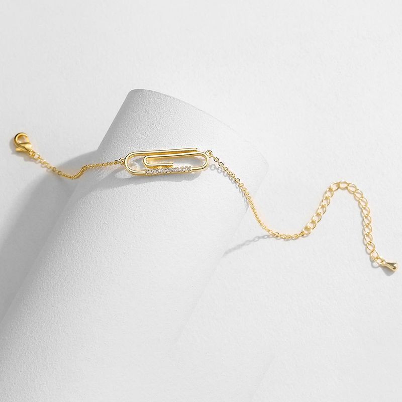 Niche Design Micro Inlaid Zircon Geometric Paper Clip Bracelet Female Temperament Simple High End Hand Jewelry_voghion.com