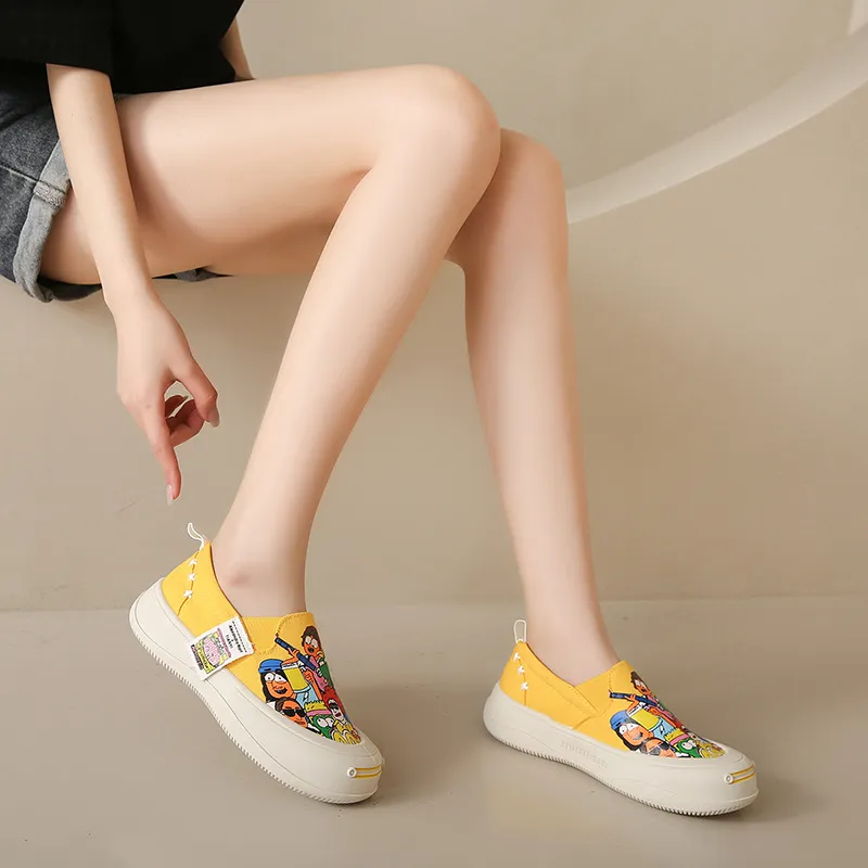 Thick Soled Shallow Mouthed Cartoon Printed Skateboard Shoes With Breathable And Comfortable Mesh Fabric For Casual Wear_voghion.com