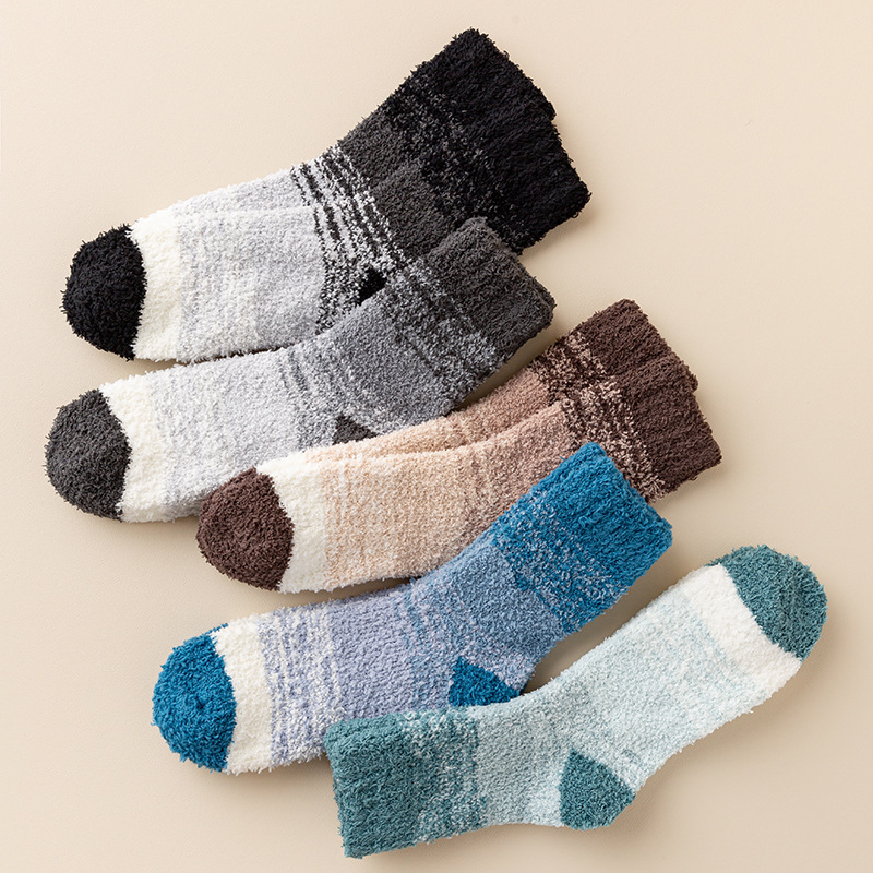 Nieuwe herfst- en wintersokken voor heren, koraalfleece, home, herensokken met middelhoge sokken, dikke sokken met kleurverloop, herensokken, vloersokken_voghion.com