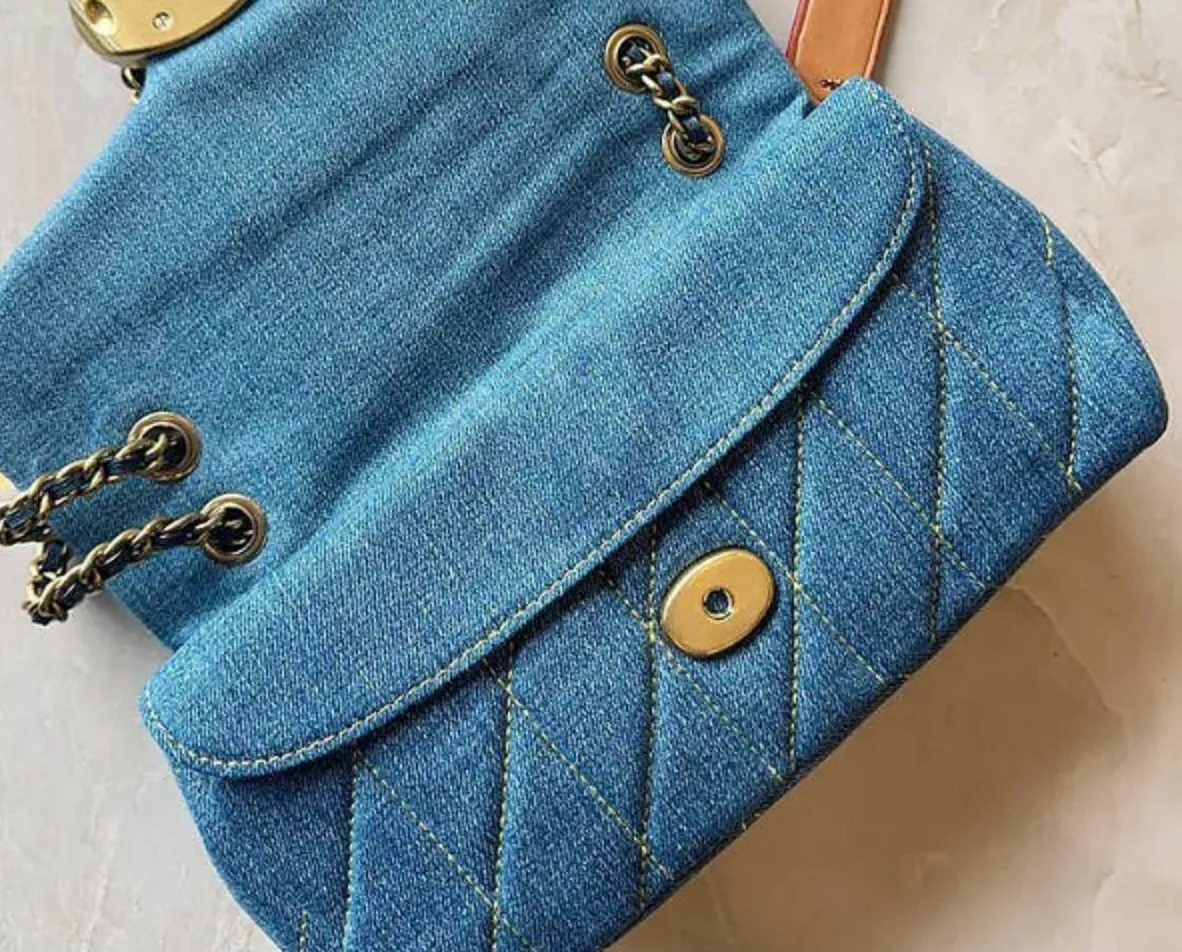Nuova borsa a tracolla da donna in denim con catena, colore blu tabby, borsa da sera con finiture in pelle_voghion.com