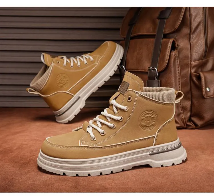 Men's Martin Boots High Top Height Increasing Workwear Shoes_voghion.com