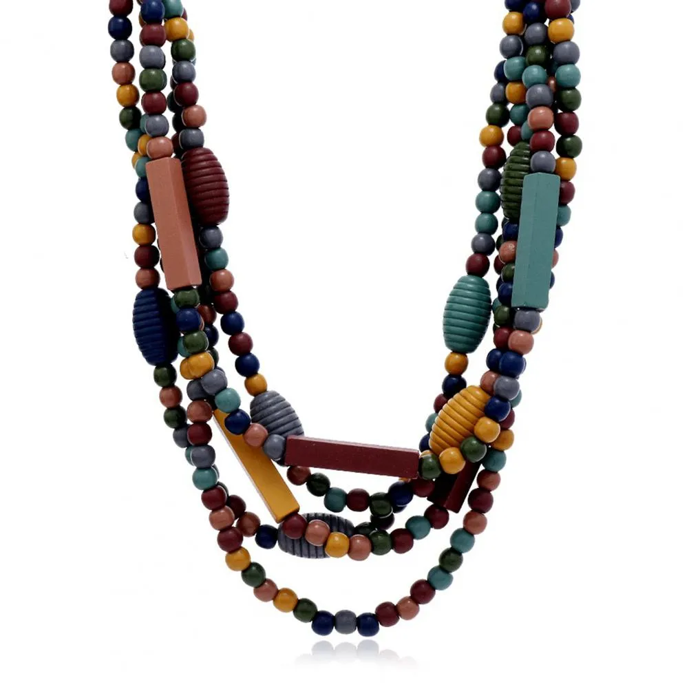 Catene Collana unica Accessorio Festa Perline colorate Perline di legno multicolore Strati per vestirsi_voghion.com