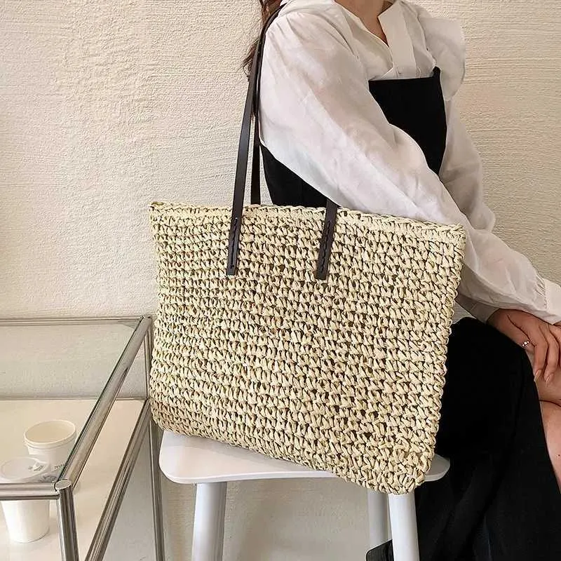 Fashion turf large capacity shoulder shopping bag womens vacation beach wallet Bohemian ragtan knitted handbag Y241011_voghion.com