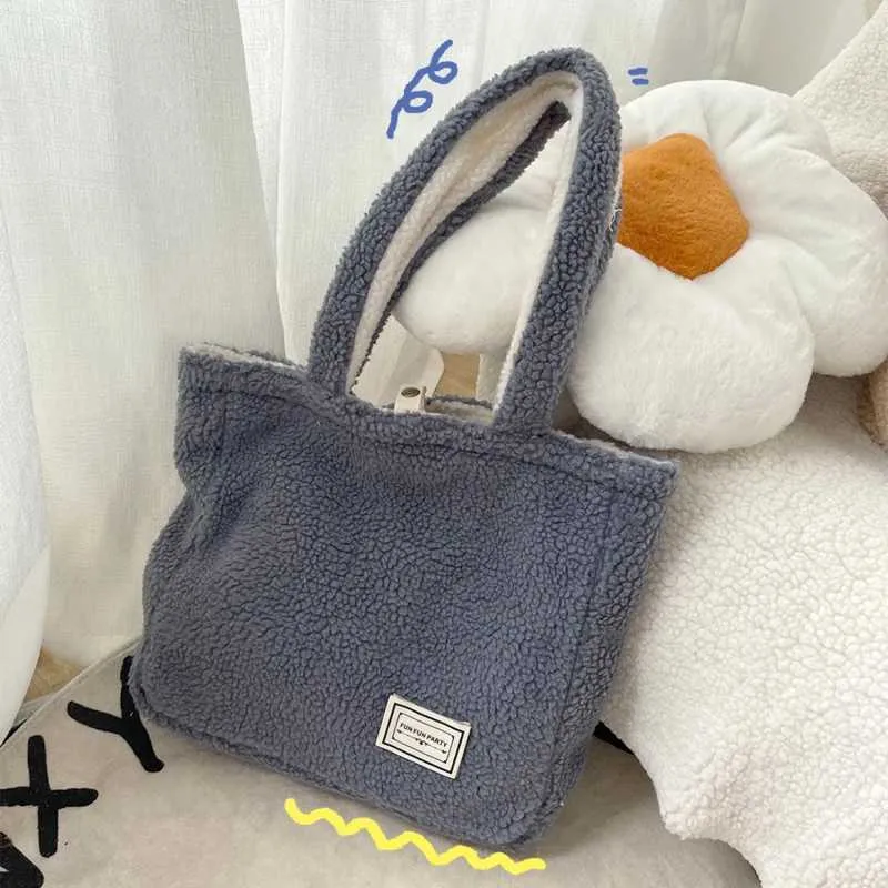 Designer Bag Simple cashmere soft plush shoulder fluffy large capacity shopping bag womens travel handbag Y241115_voghion.com