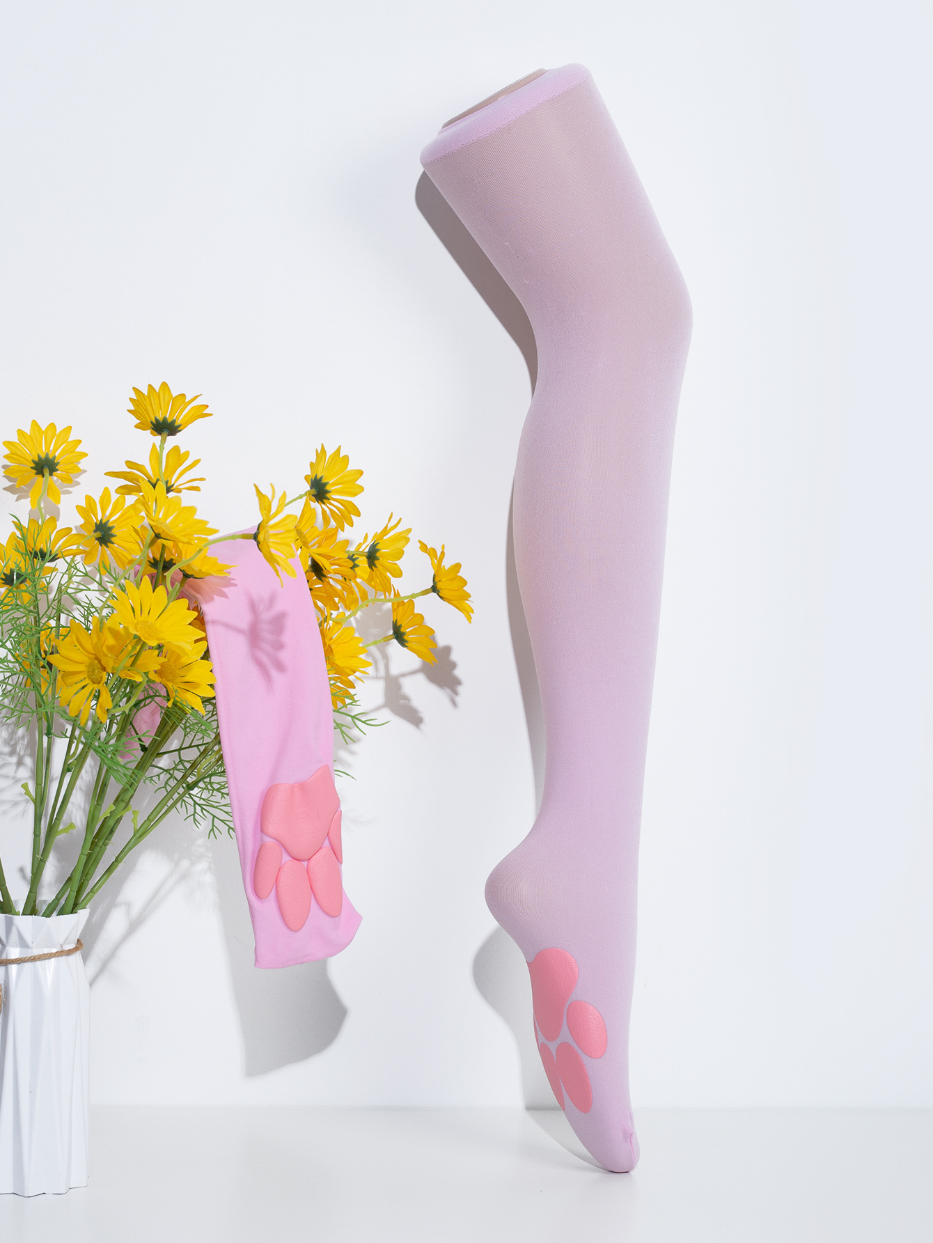 Women's Spring Summer Casual Cat Paw Print Rope Jump Exercise Pressure Sports Fitness Long Tube Socks_voghion.com
