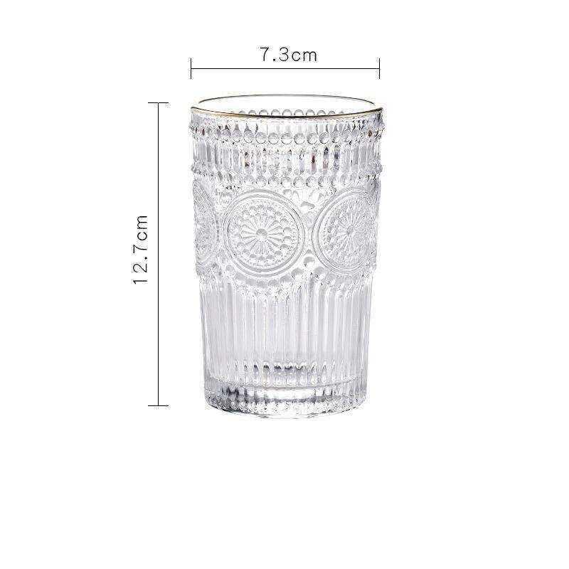 Bicchiere con bordo in oro nordico, bicchiere da vino per uso domestico con acqua e succo denso ISN in rilievo di girasole, tazza per la colazione_voghion.com