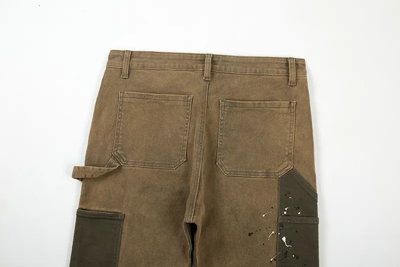 Pantalon cargo ample en denim micro-élastique délavé peint à l'encre pour homme, style patchwork Y2K, surdimensionné et décontracté_voghion.com