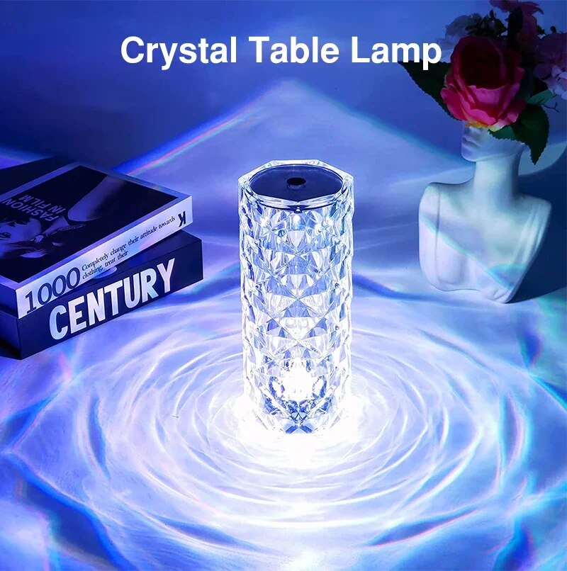LED Crystal Table Bedroom Atmosphere Lamp Rose Projector USB Touch Night Light Decorative Lights for Room Decor_voghion.com