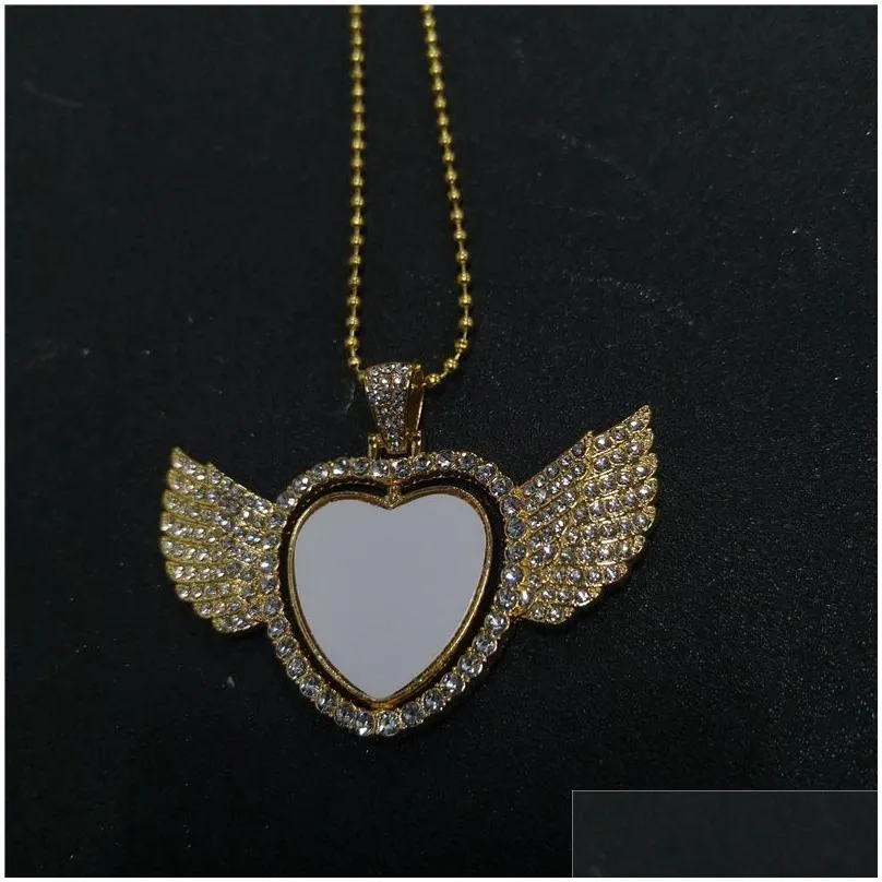 Sublimation Blank Heart Wing Pendant Necklace For Custom Jewelry_voghion.com