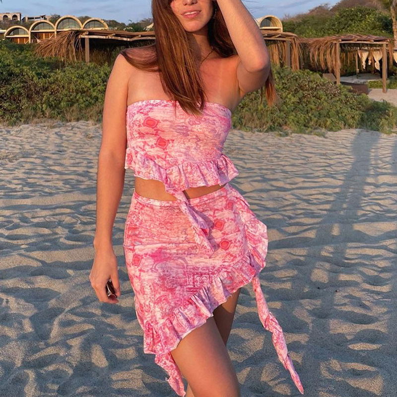 Frauen gedruckt ärmelloses tube top casual rock Französisch anzug frauen_voghion.com