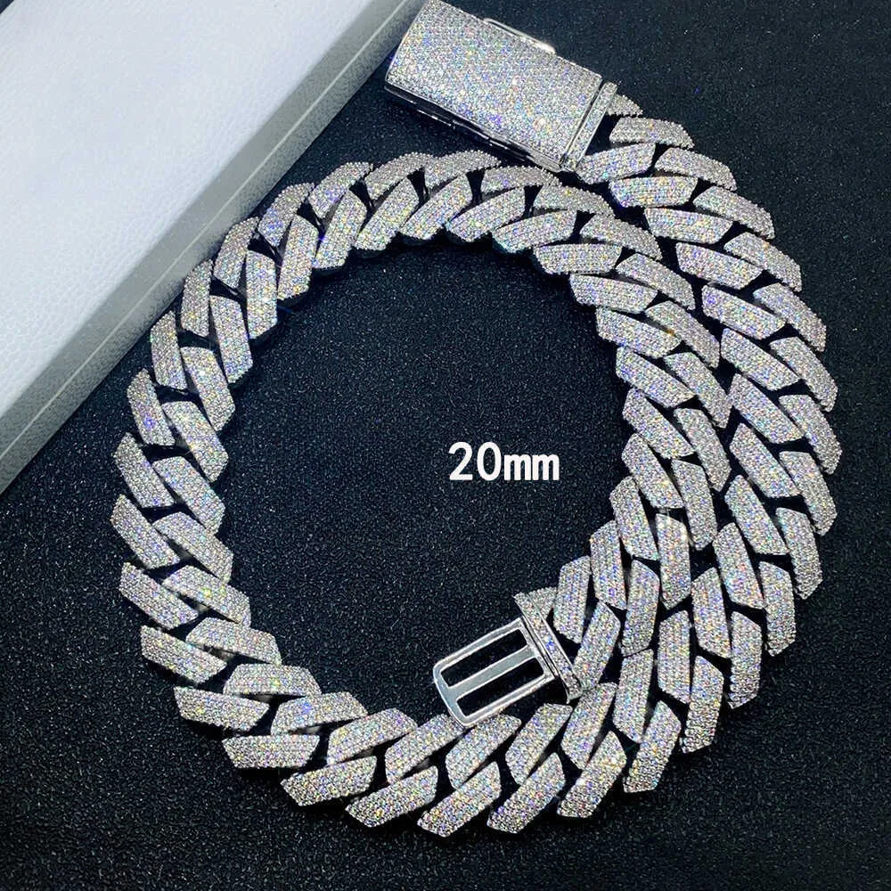Moissanit Halsband Kubansk K-kedja 20 mm 4 rader Full Dia Ice Out VVS Godkänd Dias Tester Rostfritt Stålplätering_voghion.com