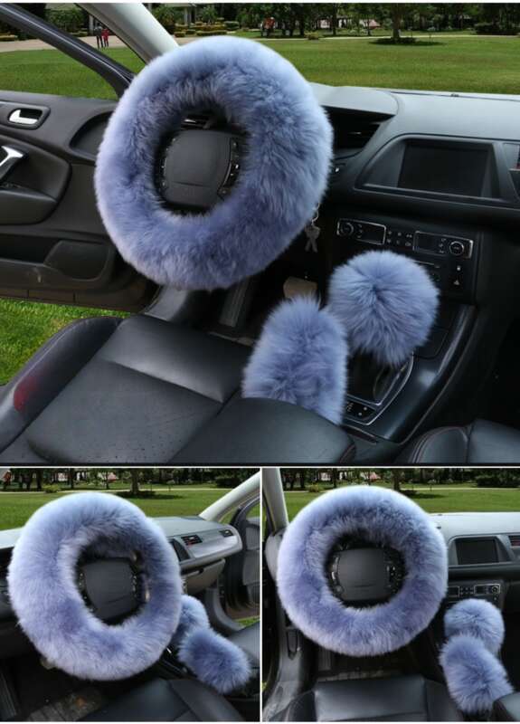 Car Steering Wheel Winter New Australian Sheepskin Fur Integrated Wool Handle Handbrake Cover_voghion.com