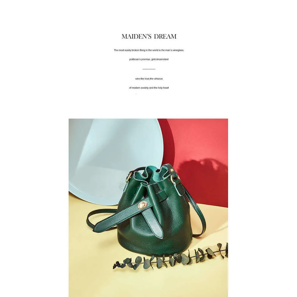 Simple Temperament Single Shoulder Messenger Leather Top Layer Cowhide Bucket Women Bag_voghion.com