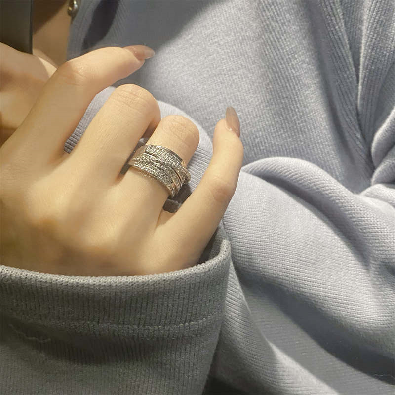 French light luxury niche design, full diamond zircon internet famous heavy industry, shiny multi-layer food ring,_voghion.com