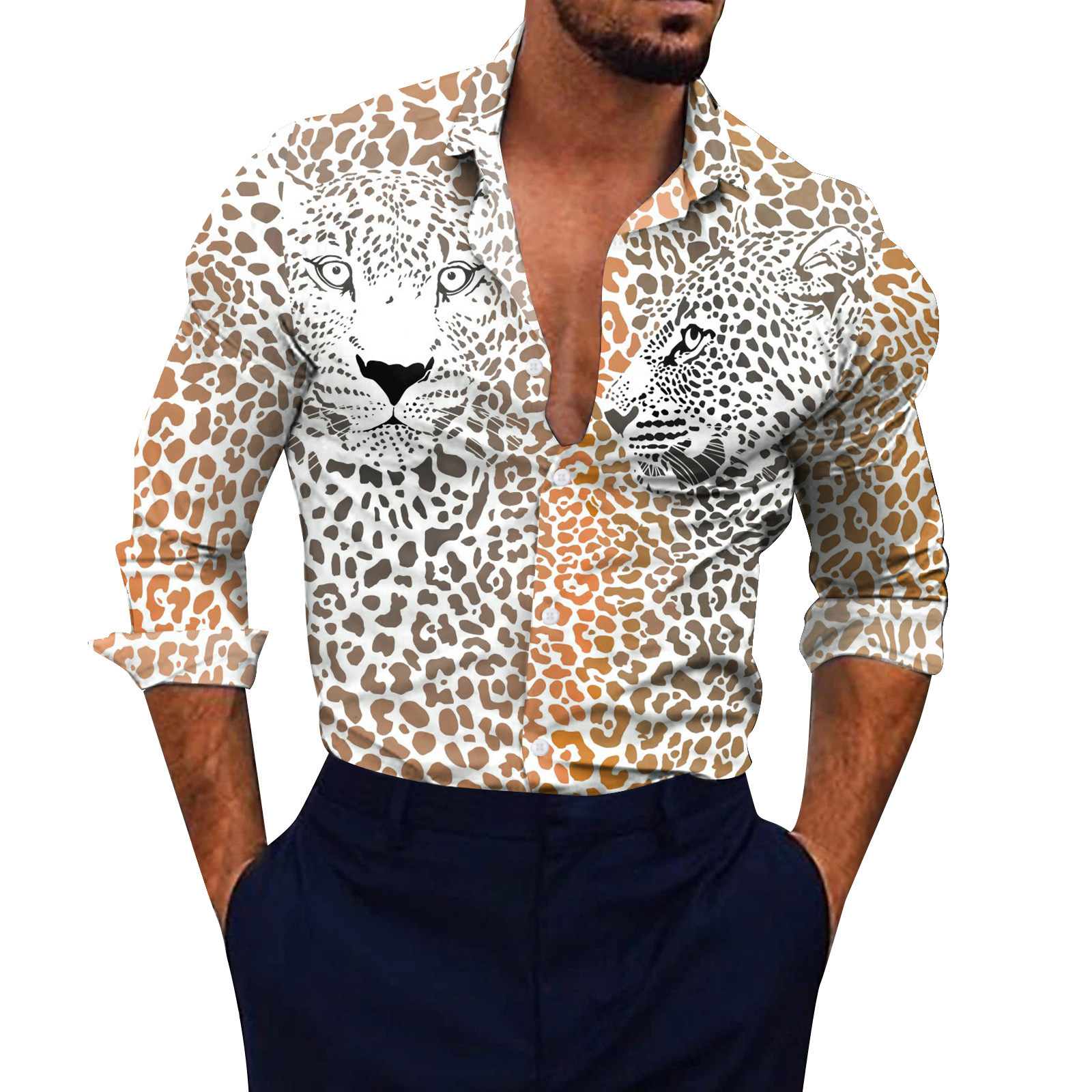 camicia casual da uomo a maniche lunghe con stampa floreale in 3D, da spiaggia, ampia, con animali_voghion.com