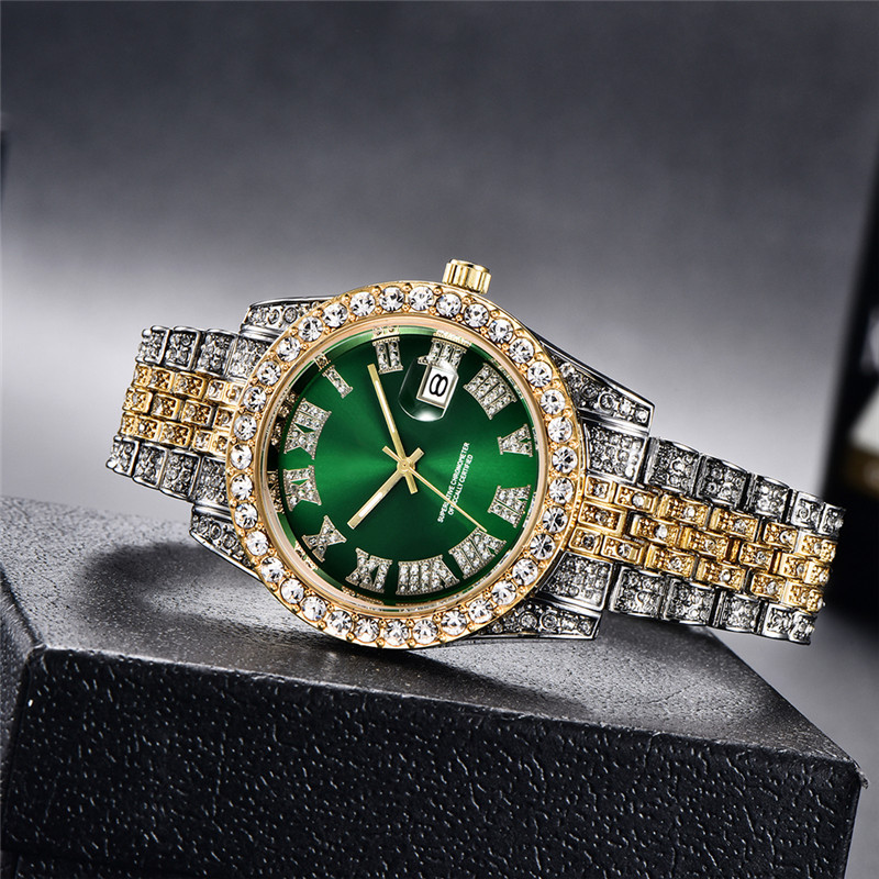 Hip hop Men Brand Full Diamond Alloy Band Date Watch_voghion.com