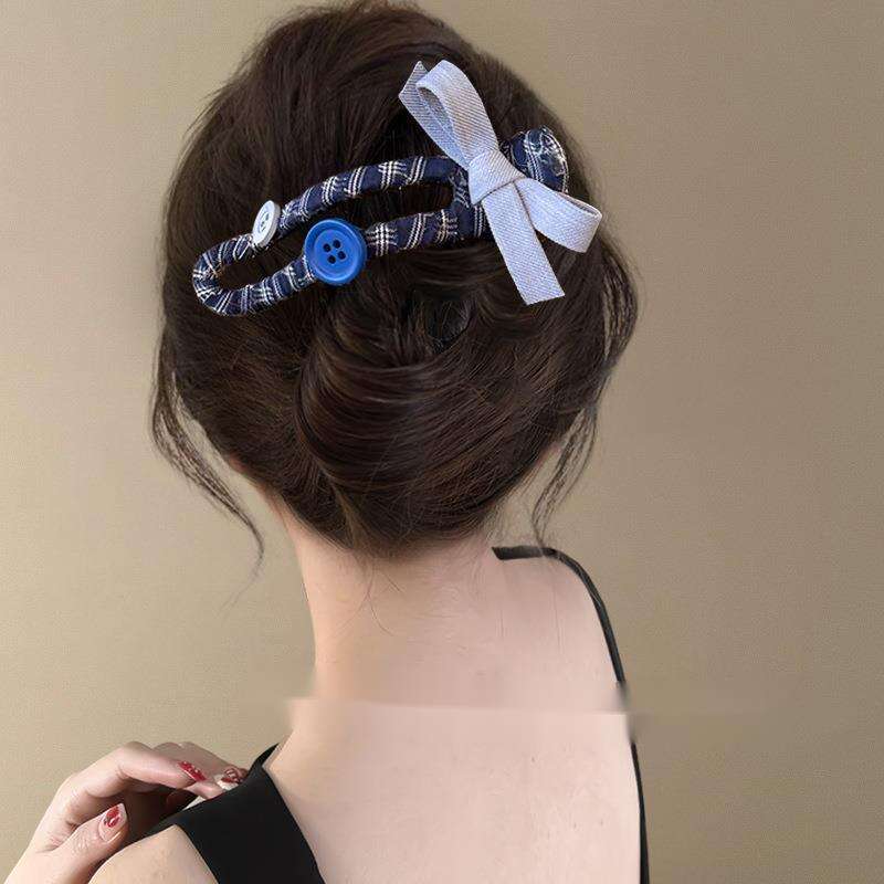 Hai Tian Blue~Blue Button Straight Clip Women's 2025 New High-end Back Of The Head Disc Hair Travel Hairpin_voghion.com