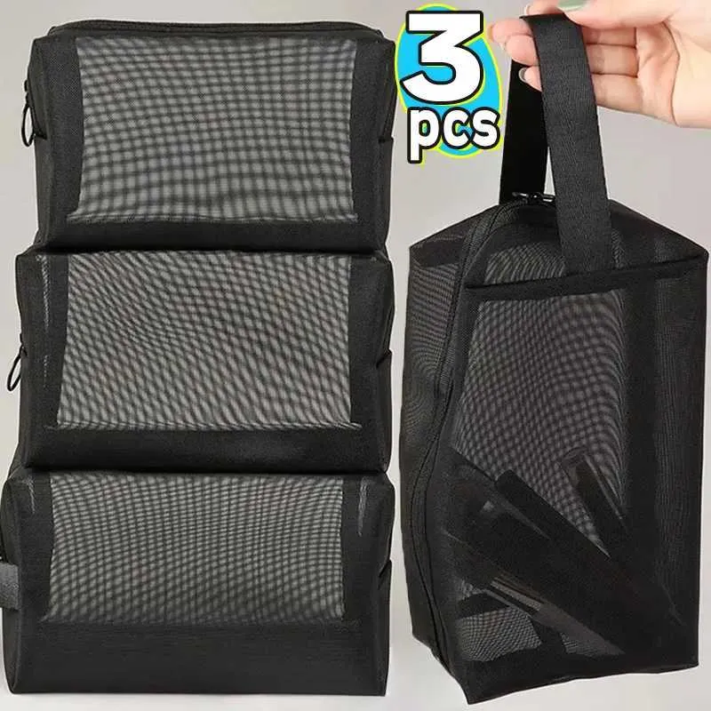 1/3 stykke mesh 3-størrelser transparent sort kosmetik bærbar rejse toilet organizer læbestift opbevaringstaske Y241023_voghion.com