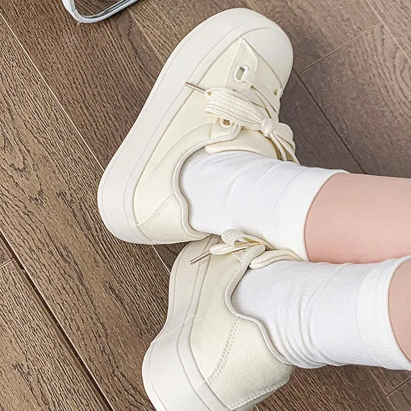 Platform Canvas Shoes For Women Versatile Summer Trainers White_voghion.com