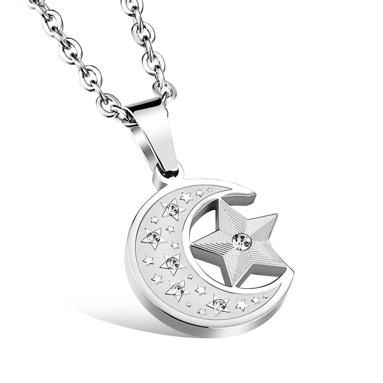 Trendy Titanium Stainless Steel Moon Pentagrampendant Necklace For Men Women Link Chain Cubic Zircon Star Charms Womens_voghion.com