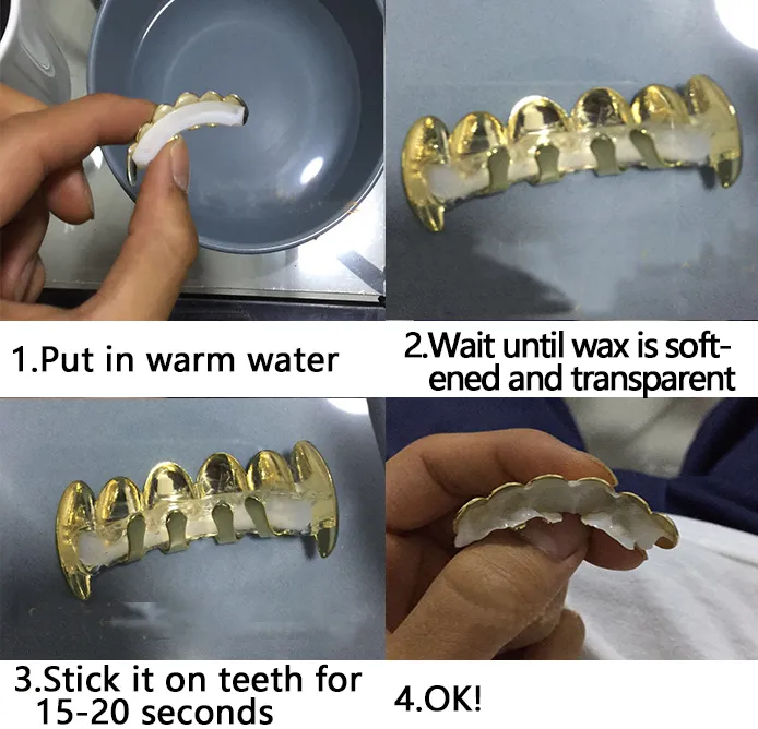 Echtes Gold Vampirzähne Fang Grillz Punk Hip Hop CZ Cubic Zirkon Poker Buchstaben Iced Out Dia Grills Zahnspangen Zahnkappe_voghion.com
