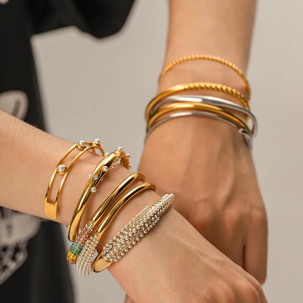 Stainless Steel Cuff Bangle Gold Plated Statement Bracelet_voghion.com