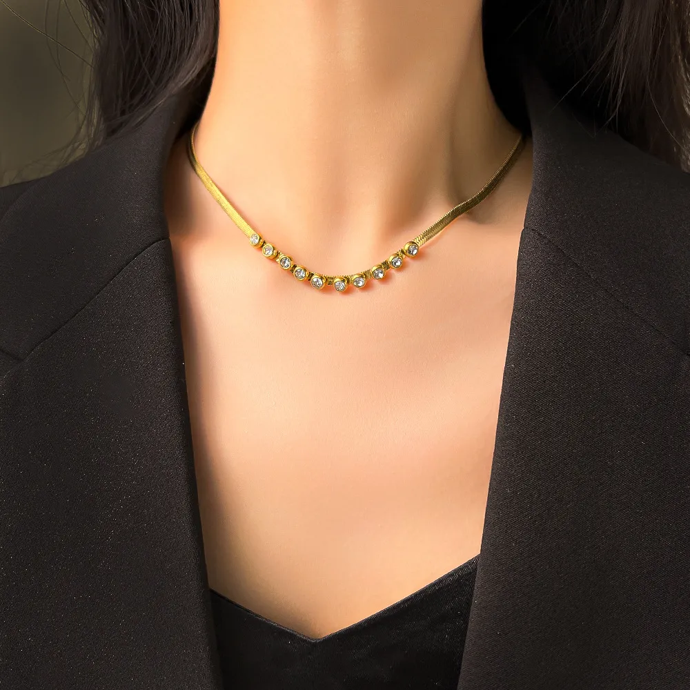 Chains HIYEE Light Design Color Zircon Turquoise Pendant Multi-Layer Stainless Steel Non-Fading Necklace Banquet_voghion.com