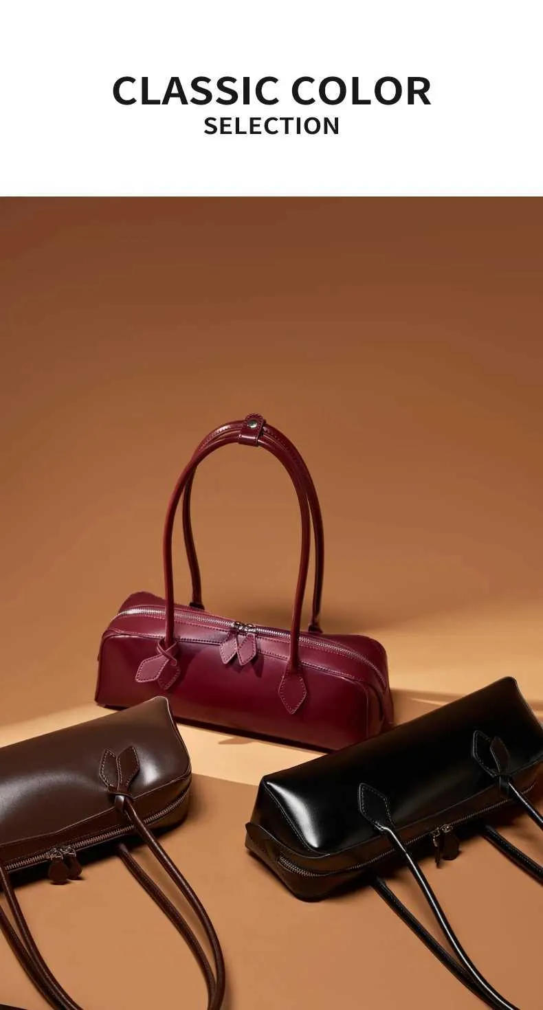 Genți de umăr coreene din piele naturală Hifashion pentru femei, genți de mână cu mâner lung, tip cârnat, pentru femei_voghion.com