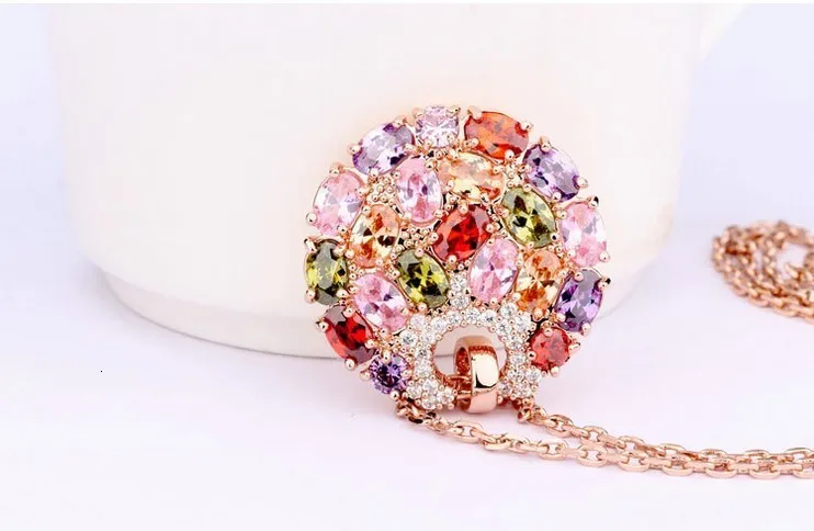 Nova moda quente multicolorido cristal redondo colar pingentes ouro rosa cz zircão joias para mulheres presentes_voghion.com