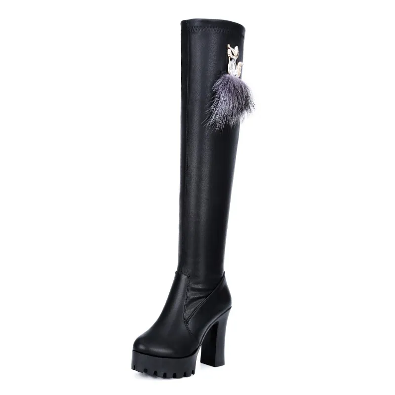 Casual Shoes Winter Women's Boots Warm Comfortable Temperament Long Square Heel Thick Over Knee High_voghion.com