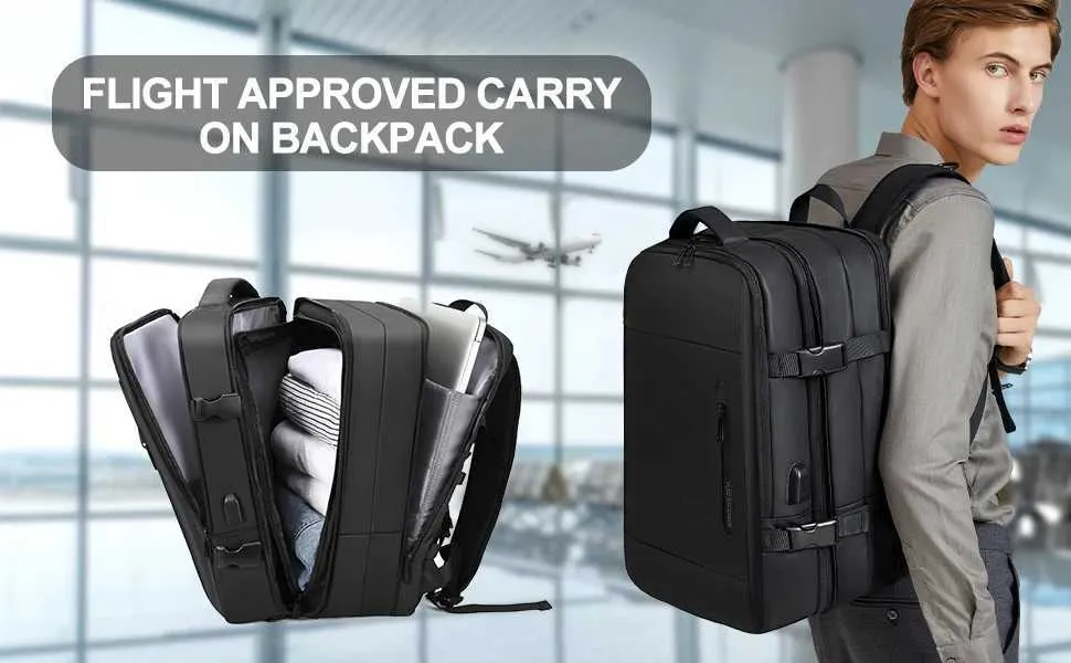Sac à dos de voyage minimaliste pour homme, grand et extensible, pour ordinateur portable de 17 pouces, antivol, avec chargeur USB 241107_voghion.com