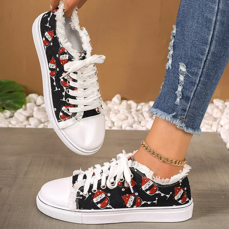 Ténis de natal para mulher moda outono estampado pai natal_voghion.com