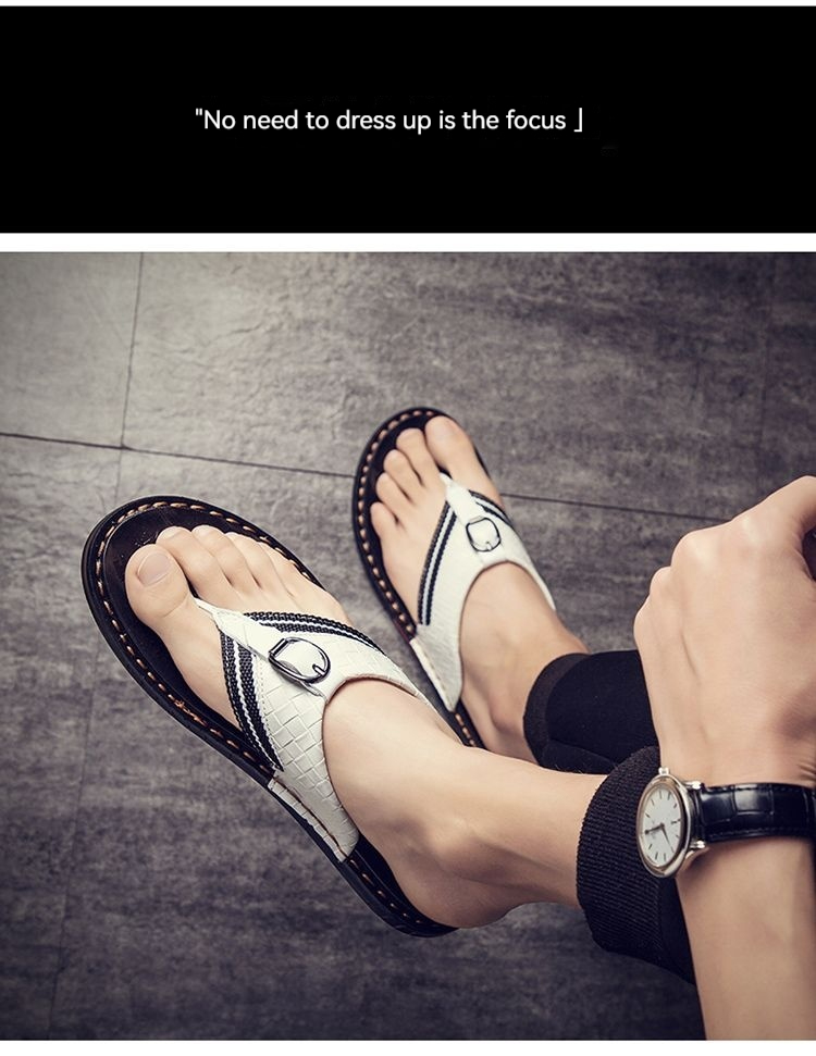 Summer fashion casual sandals leather beach shoes, clip on men's anti slip and trendy slippers, herringbone slippers_voghion.com