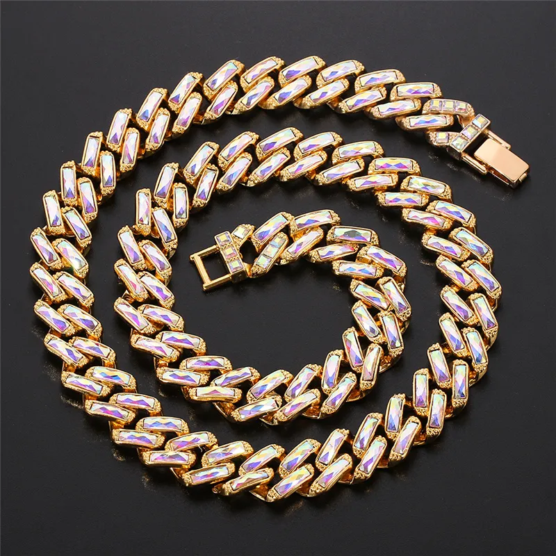 Iced Out Cuban Link Chain Necklace For Men Gold And Silver Colour_voghion.com