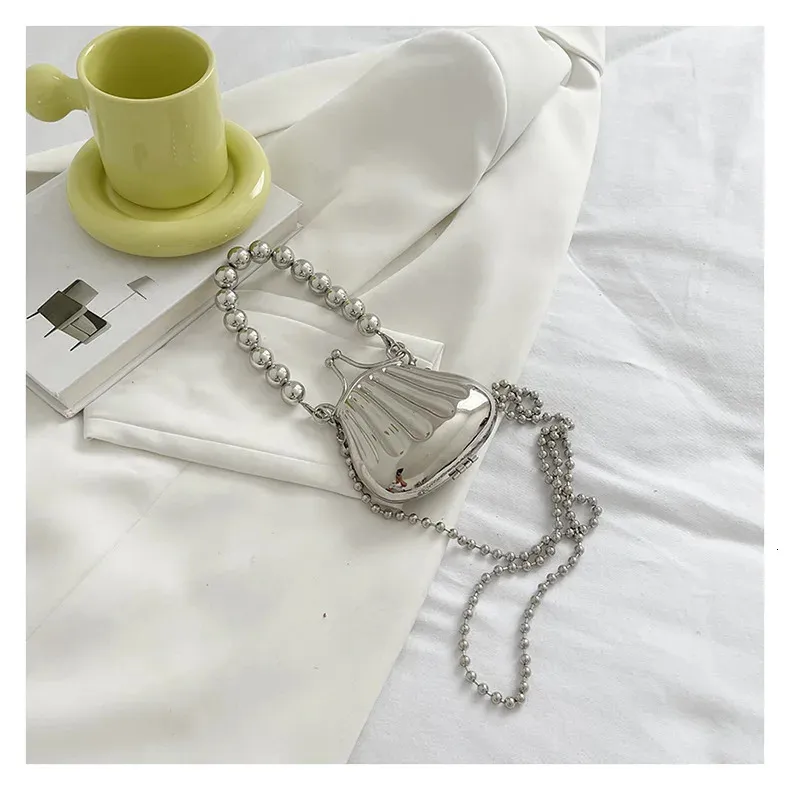 Borsa a mano con catena lunga in oro e argento con fiocco, da sera, da donna, con manico superiore in conchiglia, borse e borsette da festa per matrimonio 241212_voghion.com
