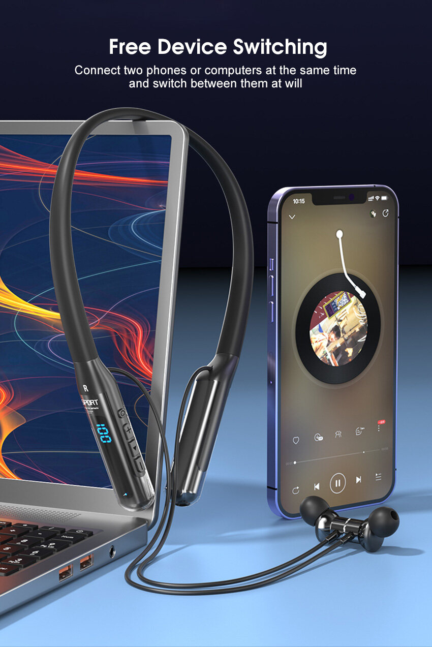 2024 Bluetooth Hörlurar Trådlösa hörlurar Hals Bluetooth 5.3 Hörlurar Sport Svetttåliga Headset Sport Hörlurar Sport Running Hörlurar Noise R_voghion.com