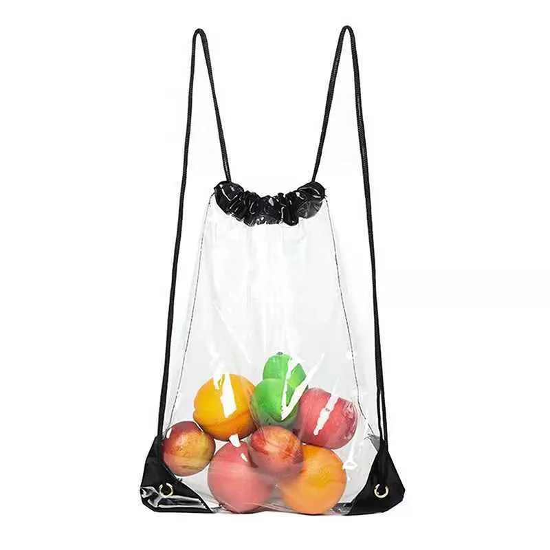 New Transparent Drawstring Backpack Fruit storage Tote Gym Bag Sport Pack Unisex Large Capacity Lightweight Beach_voghion.com