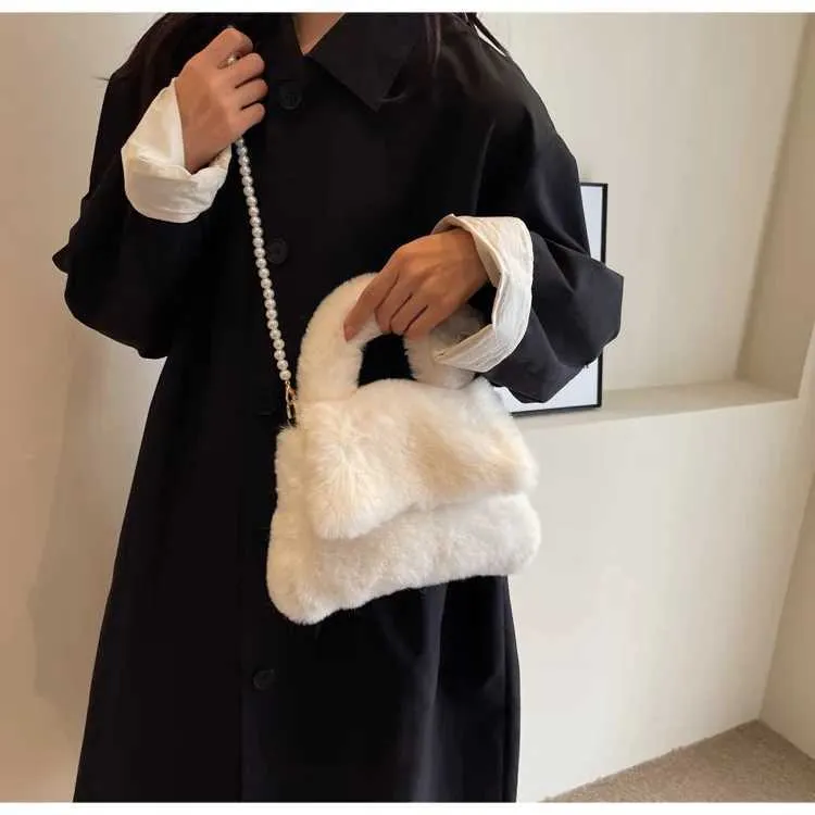 Borsa a mano in peluche donna borsa a tracolla morbida casual_voghion.com