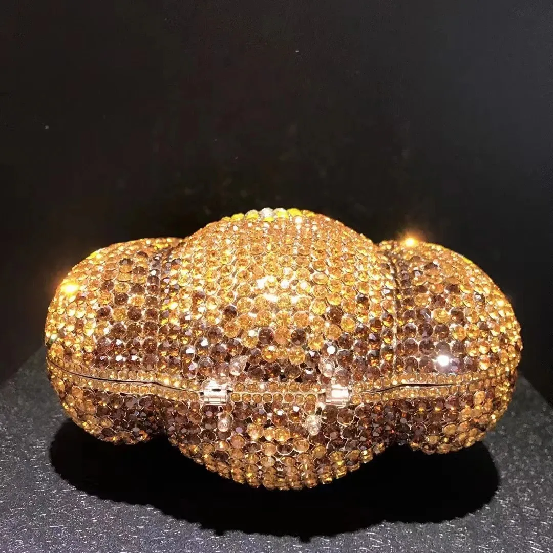Borsetta e borsetta da sposa in cristallo con pochette in metallo dorato Rhies Minaudiere da sera per donna 241212_voghion.com