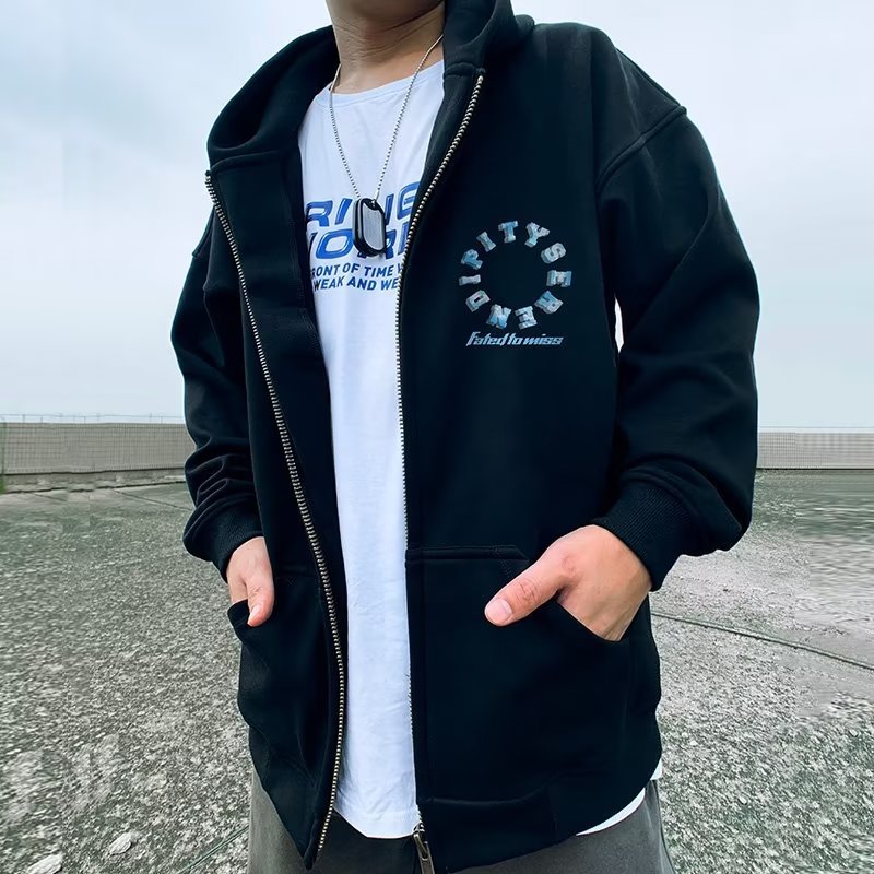 Dünne, lockere Strickjacke der Trendmarke, molliger Trend mit zusätzlichem Fett, Kapuzenpullover in Übergröße für Frühling und Herbst für Männer_voghion.com